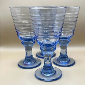 Libbey Sirrus Blue Glass Goblet Set of 4